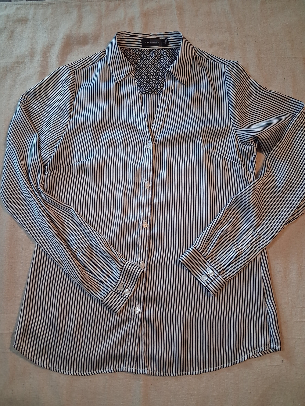 The Limited Navy and White Striped Button-Down Blouse Women's Size Small
